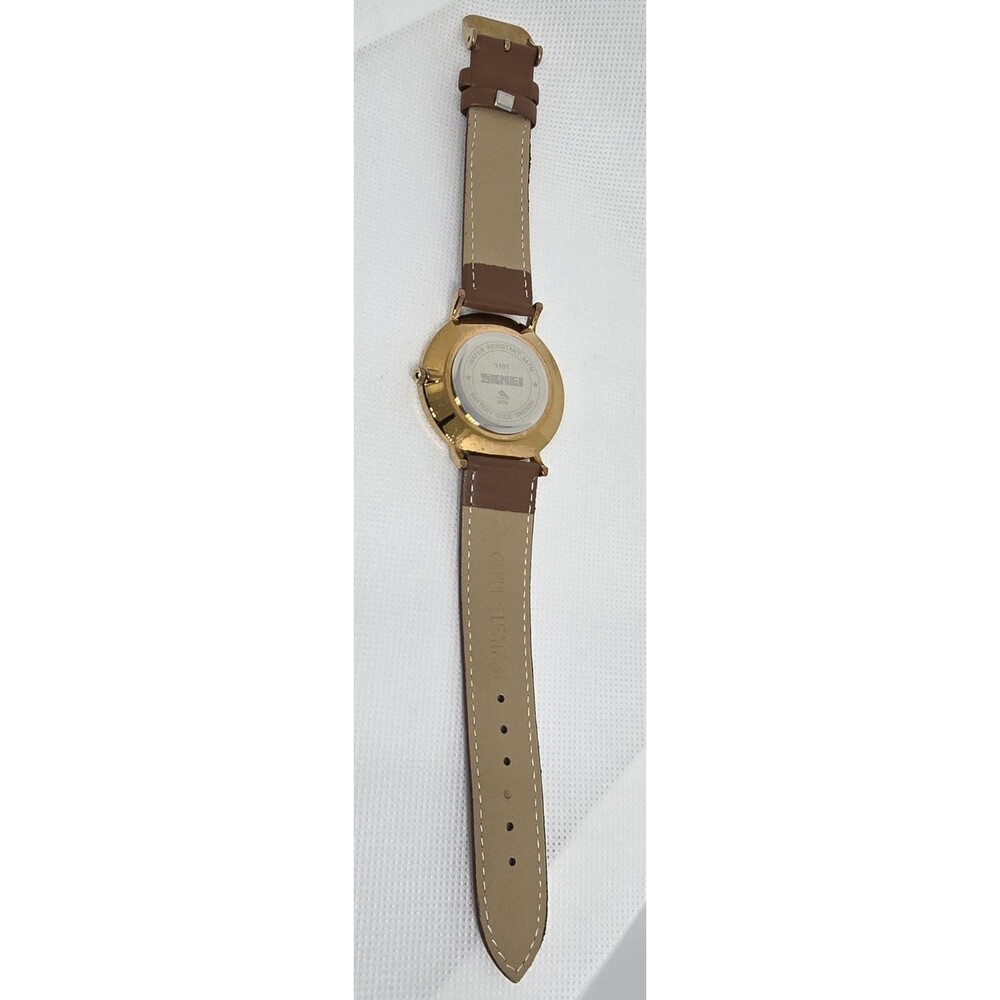 Mens Skmei Classic Dress Round Gold Tone Case White Dial Brown Strap Watch 13 - Picture 8 of 9
